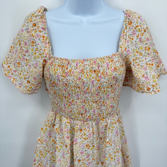 Princess Polly Floral‎ Mini Dress Womens Sz 6 Yellow Pink Open Back Y2K Babydoll - Picture 2 of 11